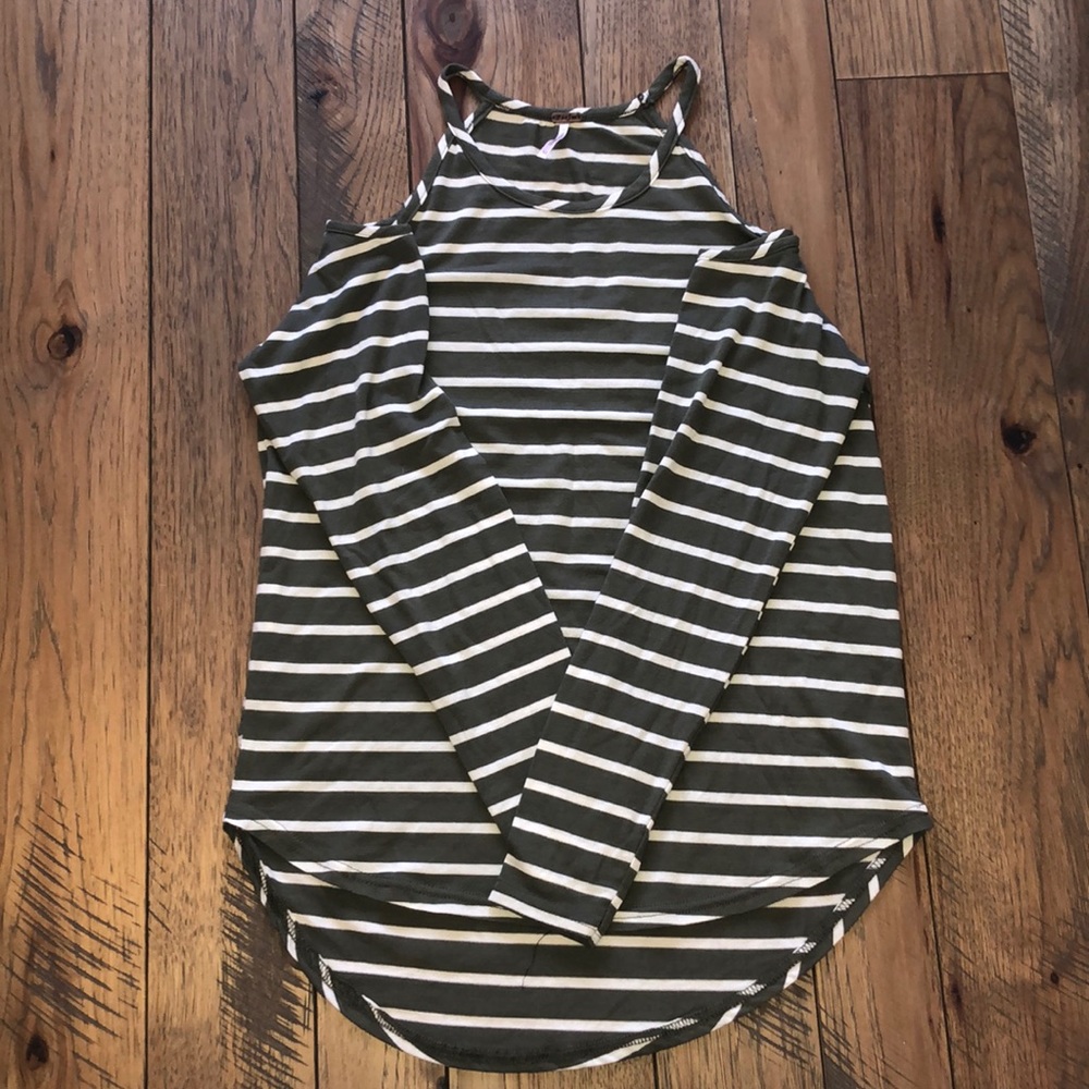 Cold Shoulder Olive Green and White Long Sleeve